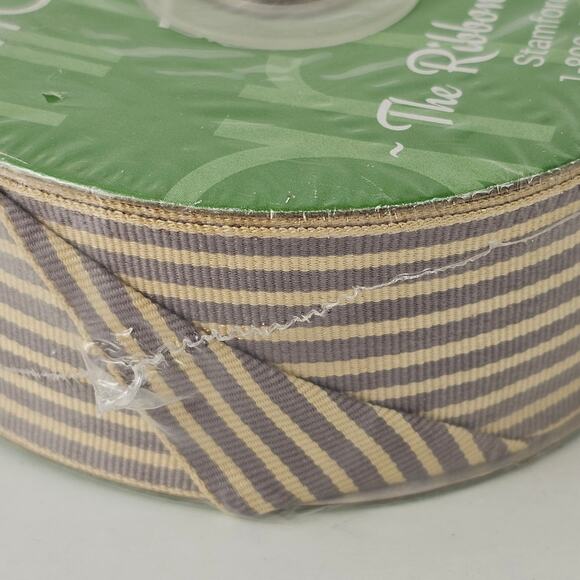 NIP spool striped mustard cream ribbon 1.5" x 30 Yards - Picture 1 of 5
